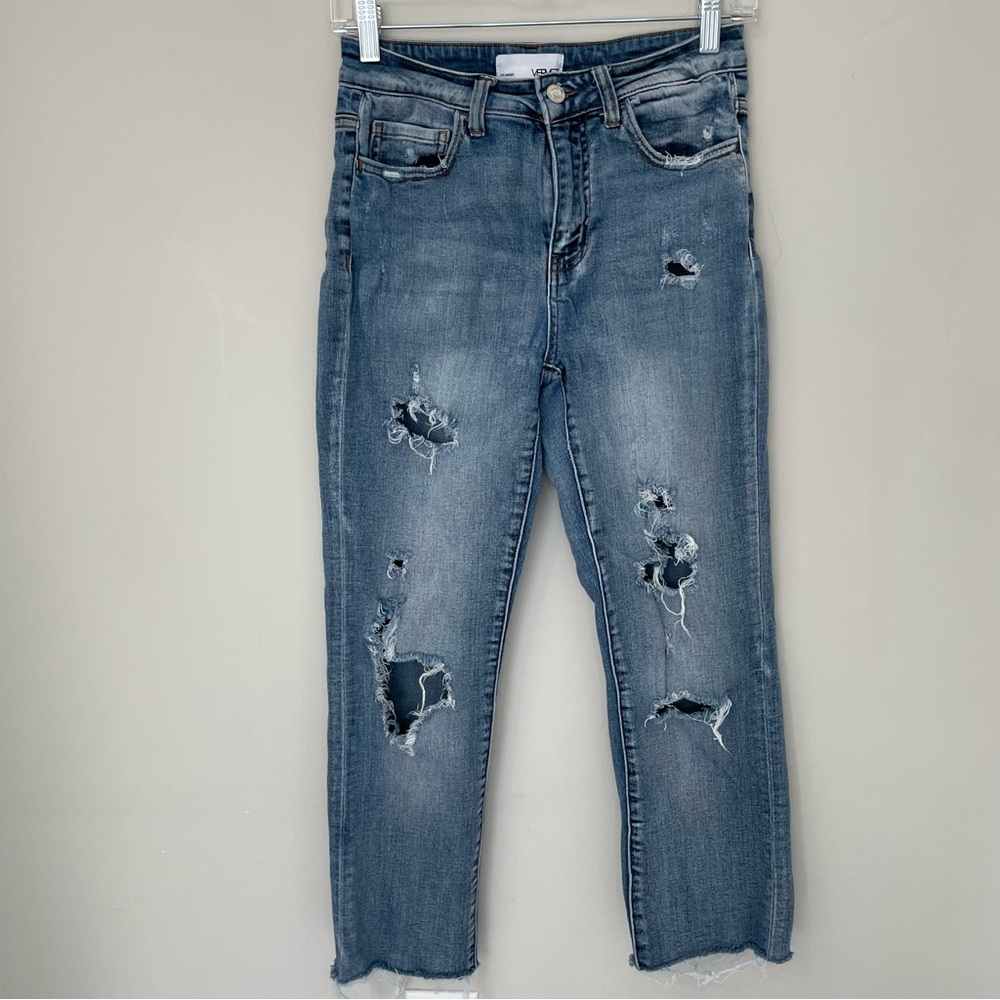 Vervet Jeans Women's 26 Cropped Ankle Blue Denim High Rise Straight Distressed